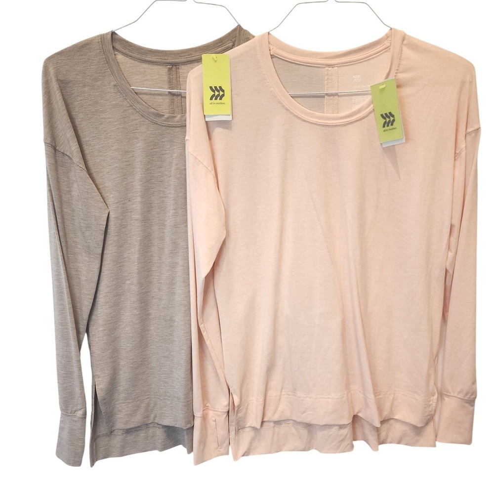 All in Motion Long Sleeve Top Womens S Pink Brown Thumbhole Active Sporty NWT